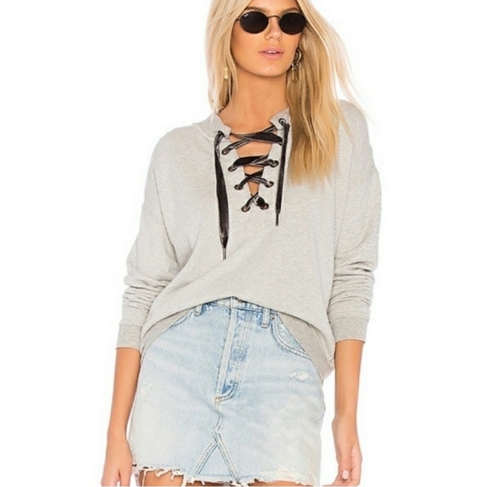 Rails Light Gray Lace-Up Sweatshirt